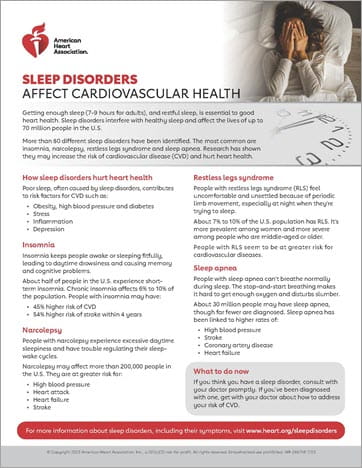 睡眠Disorders and CVD Health Fact Sheet