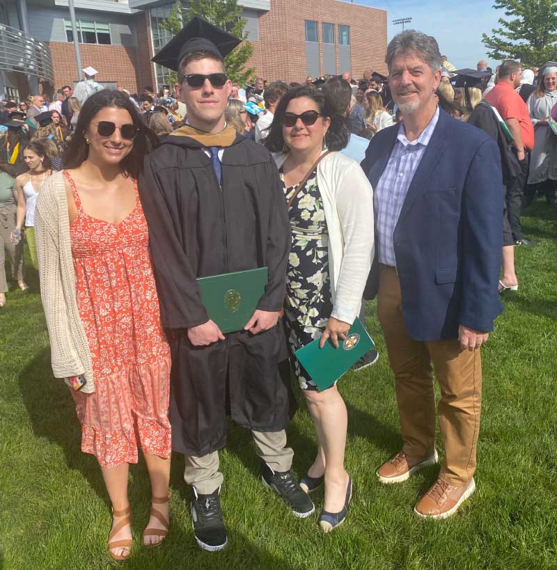 The Scoble family at Ryan's graduation from Mercyhurst University earlier this year. From left: Sister Devon, Ryan, mom Kelley and dad Steve. (Photo courtesy of the Scoble family)