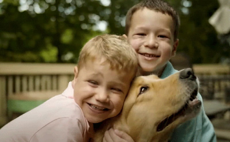 芬恩·凯利和他的哥哥抱着他们的狗