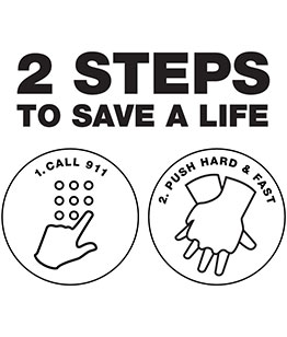 2 Steps to save a life. 1. Call 911 2. Push hard & fast