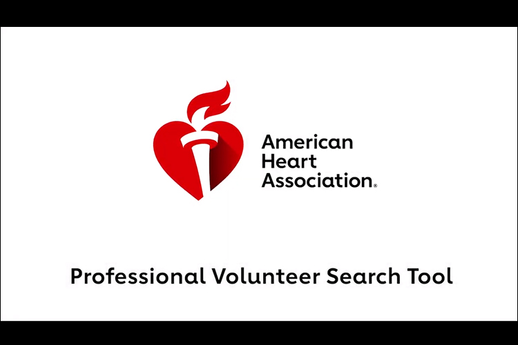 美国心脏协会专业志愿者搜索视频的标题屏幕